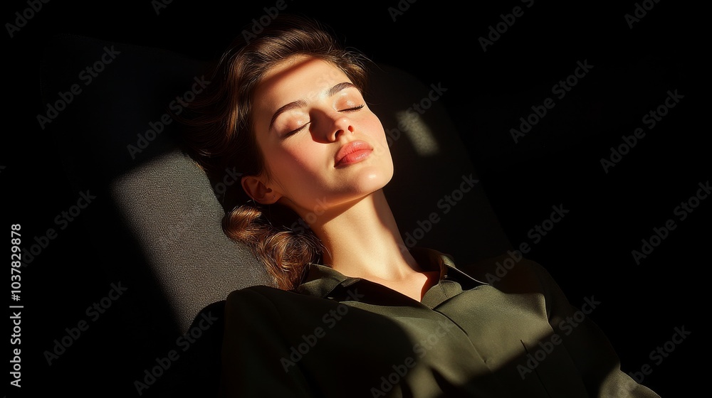 Serene woman basking in warm sunlight Serene woman basking in warm sunlight