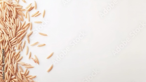 Organic Whole Grain Brown Rice on White Background