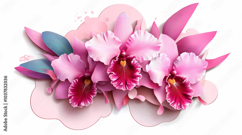 Fototapeta premium Cattleya Orchids logo 3d vector papercut