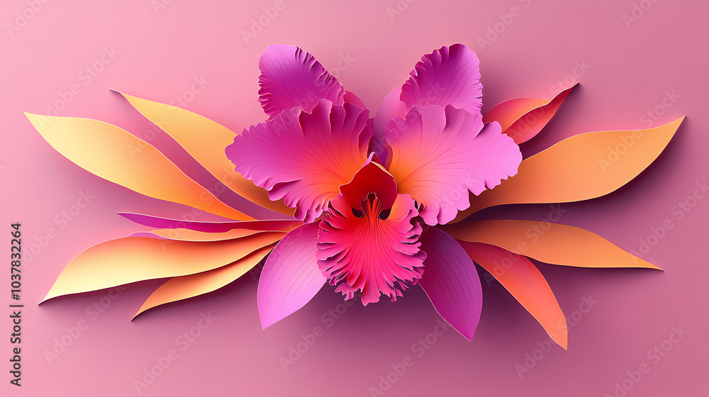 Fototapeta premium Cattleya Orchids logo 3d vector papercut