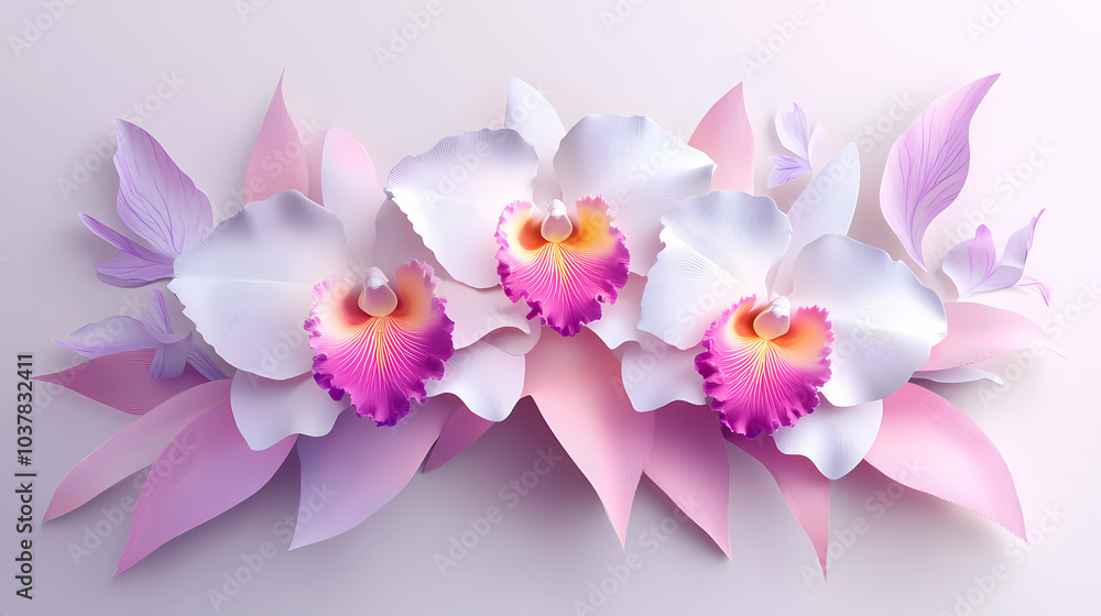 Obraz premium Cattleya Orchids logo 3d vector papercut