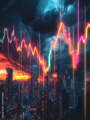 Futuristic Business & Stock Investment Visuals: High-Tech, Neon-Lit Financial Concepts with Modern Urban Backdrops