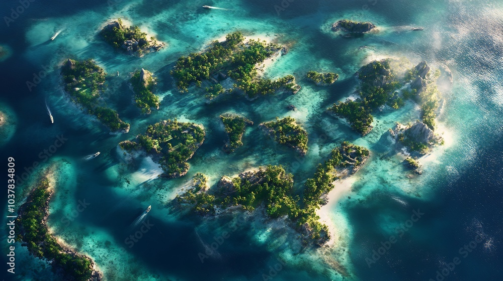 Fototapeta premium Aerial View of Lush Tropical Islands in a Turquoise Sea