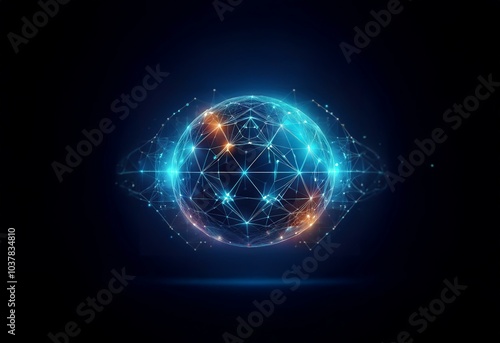 Wallpaper Mural A blue and orange sphere shape made of connecting lines against a dark background. Torontodigital.ca