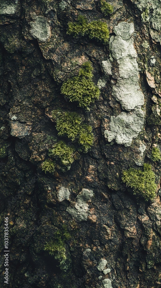Close-Up Texture of Tree Bark with Moss and Lichen Close-Up Texture of Tree Bark with Moss and Lichen