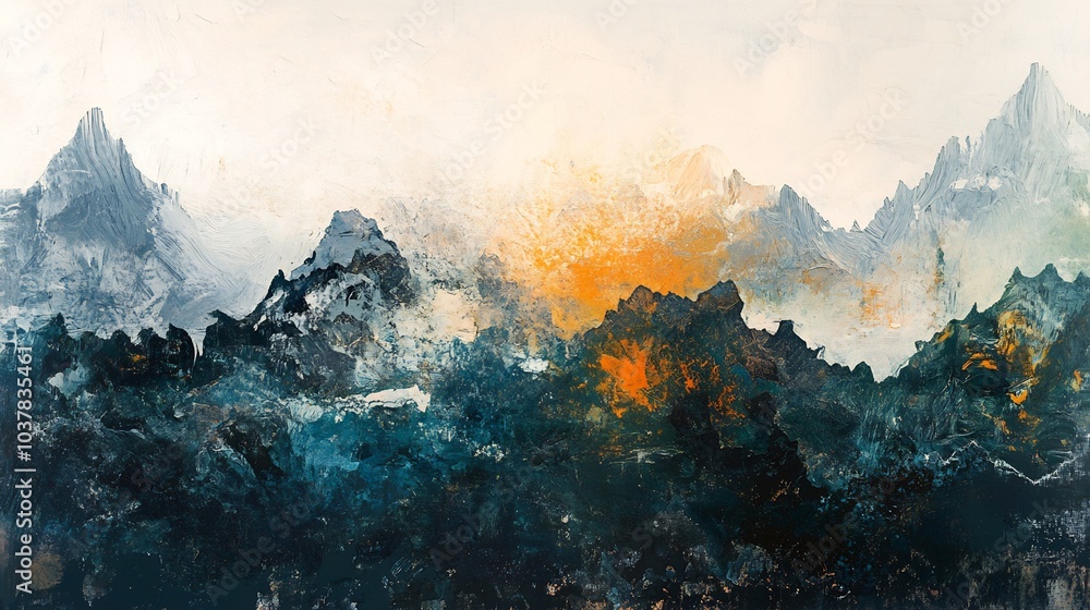 Abstract Mountain Landscape in Blue and Orange Hues Abstract Mountain Landscape in Blue and Orange Hues