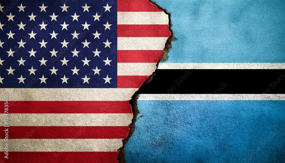 Obraz premium 古いビンテージのアメリカの国旗とボツワナの国旗(Old grunge vintage japan flag and Botswana flag.) 