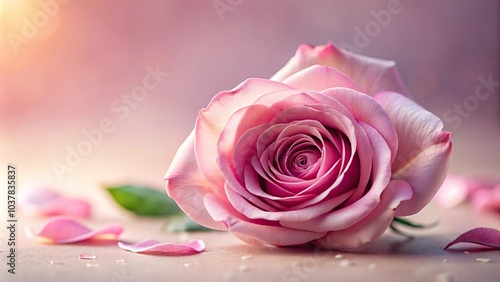 Closeup of a pink rose with rose petals forming an asymmetrical landscape