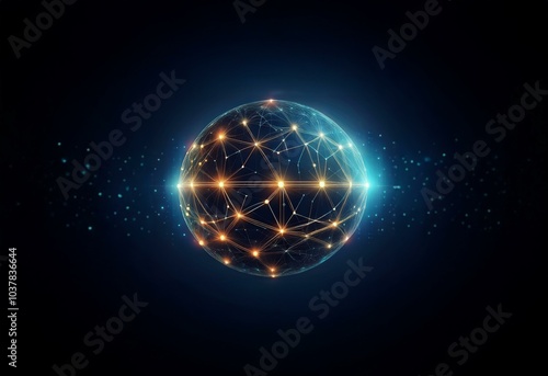 A glowing sphere made of connected lines and points, with a blurred background of twinkling lights.