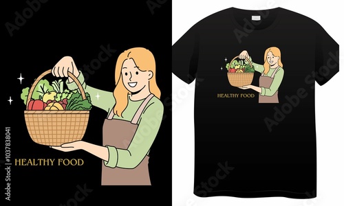 illustration of a person with a bag  food promotion t-shirt design photo