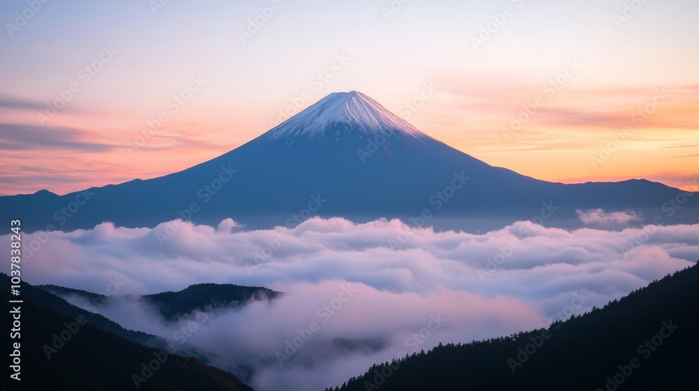 Fototapeta premium Majestic View of Mountain Peak Surrounded by Clouds