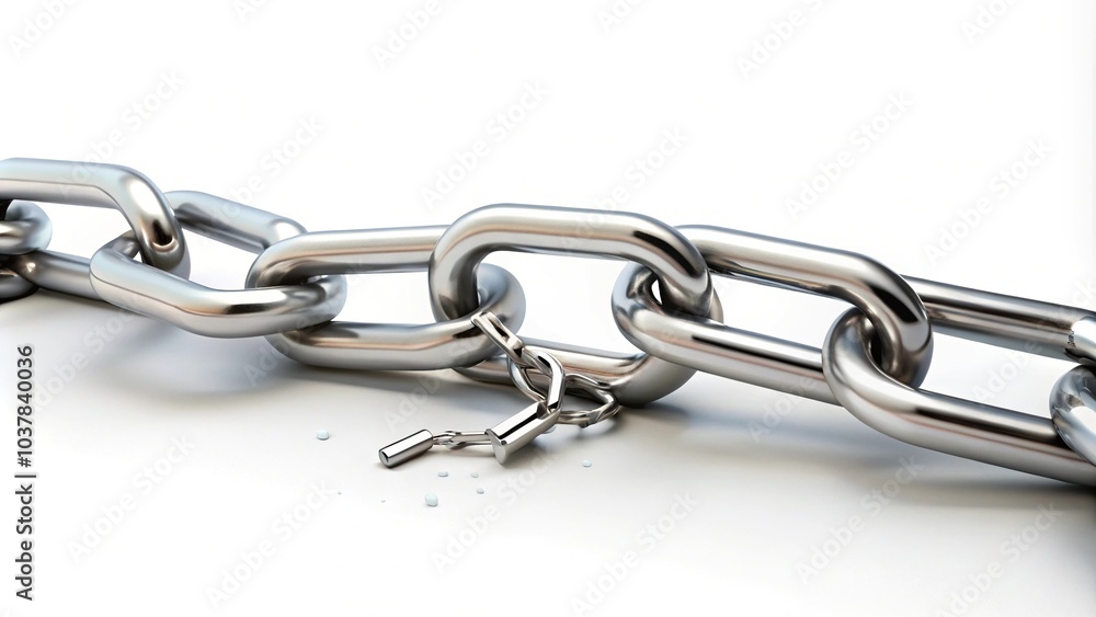 Close-up of broken chain link isolated on white background Close-up of broken chain link isolated on white background