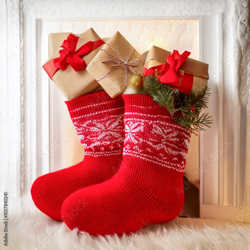 Calcetines de navidad con regalos