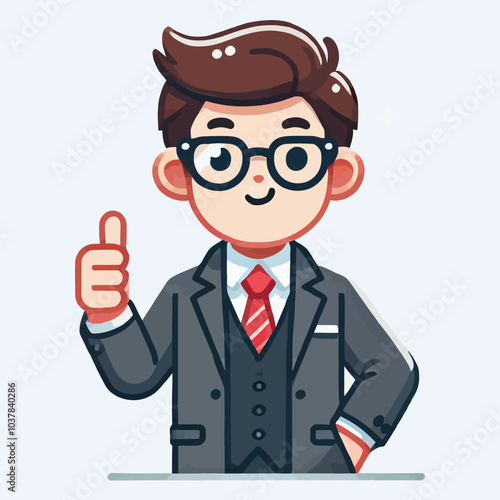 cartoon of a boss giving a thumbs up in white background