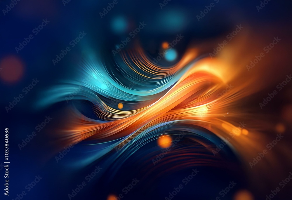 Abstract background with glowing blue and orange waves on a dark background. Abstract background with glowing blue and orange waves on a dark background.