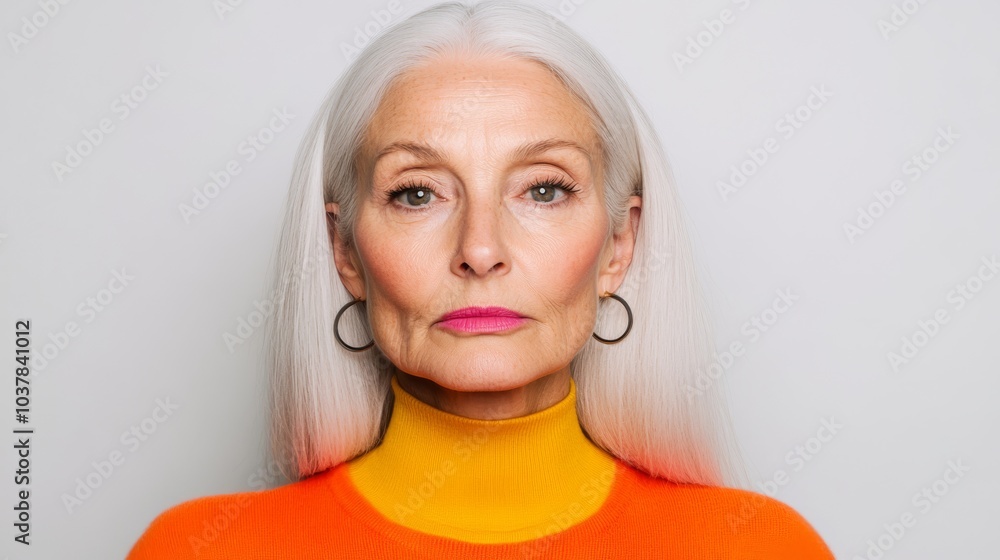 A middle-aged woman with long white hair stands with her arms wrapped around herself, lost in thought, her face heavy with grief and furrowed brows indicating deep inner turmoil. A middle-aged woman with long white hair stands with her arms wrapped around herself, lost in thought, her face heavy with grief and furrowed brows indicating deep inner turmoil.