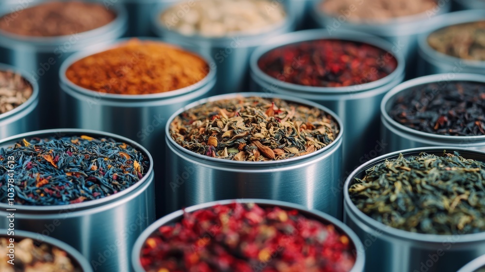 Colorful Spices in Metal Containers Colorful Spices in Metal Containers