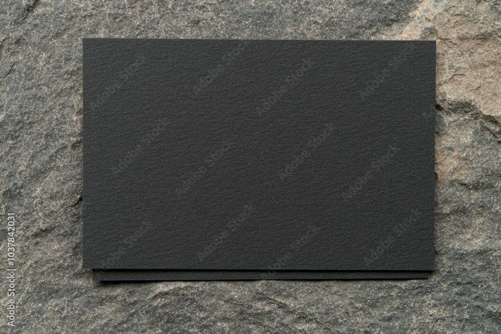 Fototapeta premium A black card with a white border sits on a rock