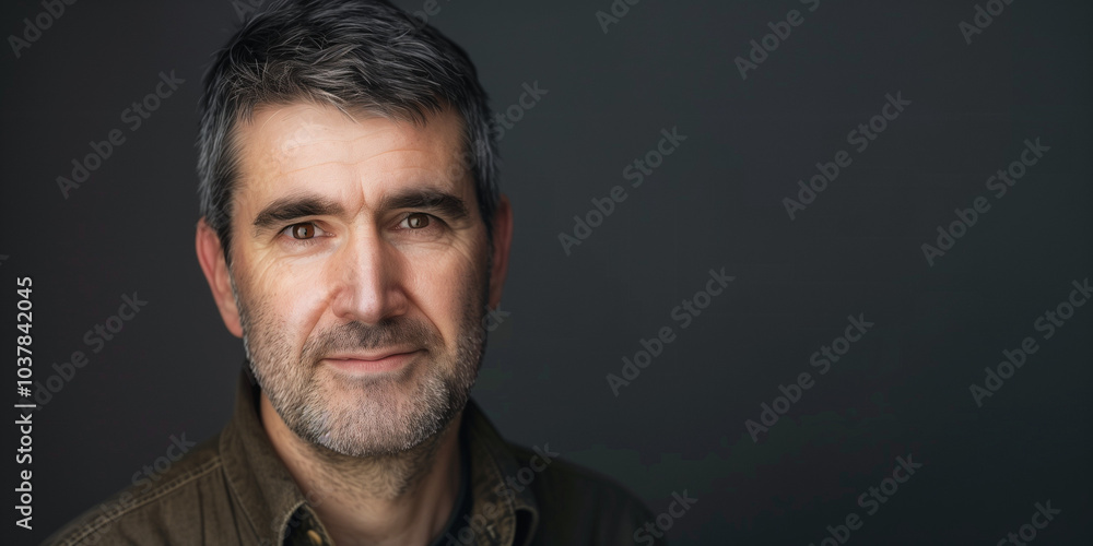 Fototapeta premium Portrait of a Mature Man with a Thoughtful Expression Against a Dark Background
