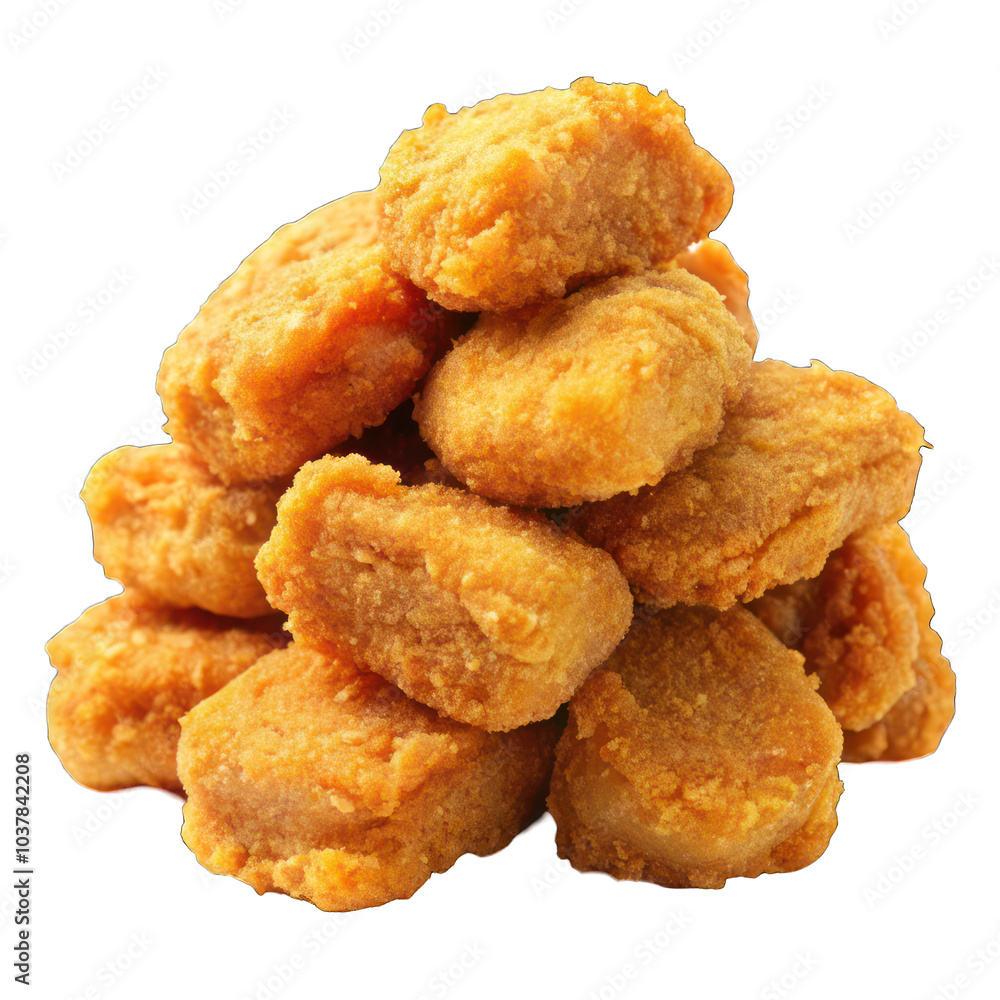 Chicken nuggets pile close up isolated on transparent background