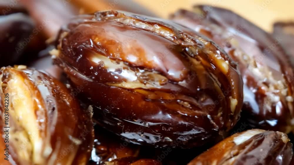Top view dried dates, fruit zoom in. slow motion. 4K Video Top view dried dates, fruit zoom in. slow motion. 4K Video