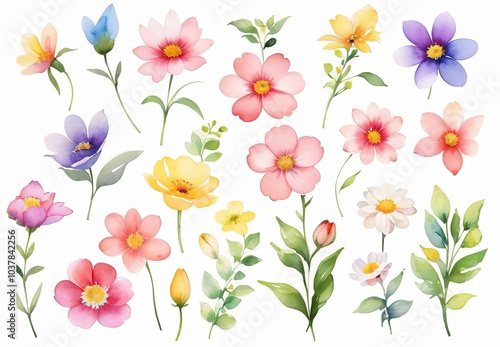 Wallpaper Mural Set of cheerful flower stickers, full of color, displayed on a clean, light background Torontodigital.ca