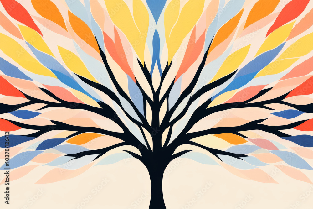Naklejka premium A colorful tree with many branches and leaves