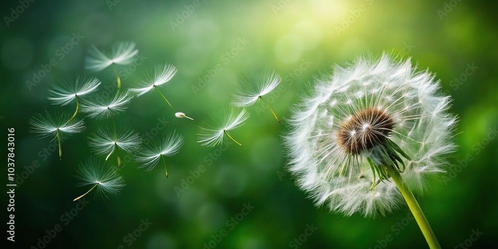 Close-up of dandelion blowing in the wind from high angle view Close-up of dandelion blowing in the wind from high angle view