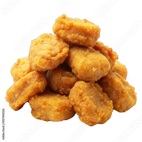 Chicken nuggets pile close up isolated on transparent background