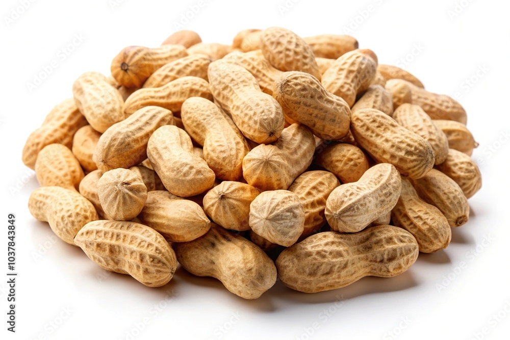 Closeup of dried peanuts in peel isolated on white background Closeup of dried peanuts in peel isolated on white background