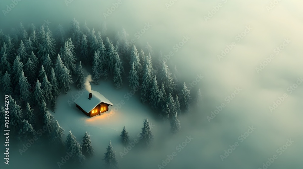 Cozy and Inviting Winter Wonderland Cabin Nestled in the Snowy Forest Landscape with Glowing Warm Lights Rising Steam from the Chimney and a Pristine Blanket of White Snow Covering the Ground Cozy and Inviting Winter Wonderland Cabin Nestled in the Snowy Forest Landscape with Glowing Warm Lights Rising Steam from the Chimney and a Pristine Blanket of White Snow Covering the Ground
