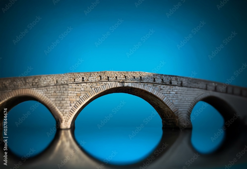 A stone bridge with multiple arches against a bright blue sky. A stone bridge with multiple arches against a bright blue sky.