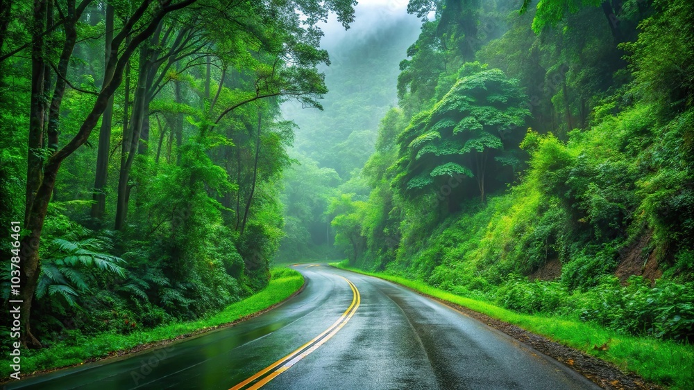 Close-up of green road in forest during rainy season Close-up of green road in forest during rainy season
