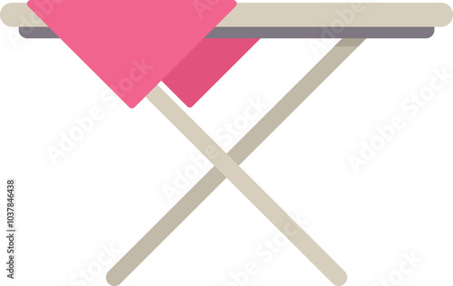 Ironing board with a pink cloth waiting to be ironed, a simple icon of a necessary household appliance