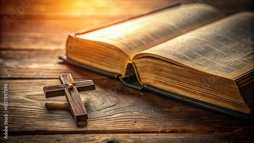 Close-up of Holy Bible and small cross on constitution document photo