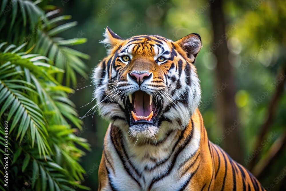 Fototapeta premium Close-Up of majestic Bengal tiger roaring in the forest