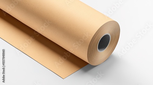 A high-resolution, realistic image of a roll of tape set against a white background, capturing intricate details of the wood texture and fibers along the roll. 