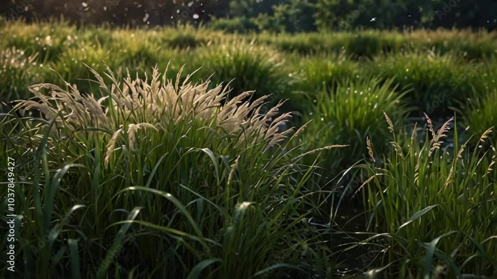 Animation of Reed Grass Blooming in Spring. Vibrant new growth in reed grass under spring light. Realistic motion. Animation of Reed Grass Blooming in Spring. Vibrant new growth in reed grass under spring light. Realistic motion.