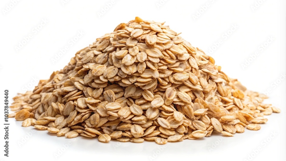 Close-up of oat flakes pile isolated on white background Close-up of oat flakes pile isolated on white background