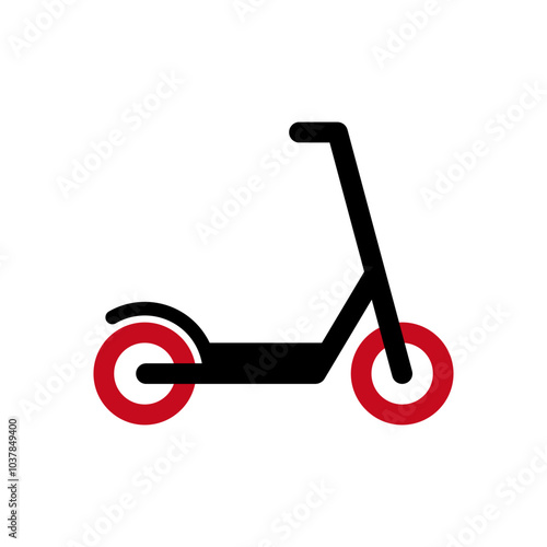 modern scooter vector icon, red colored wheels, personal city ecological transport