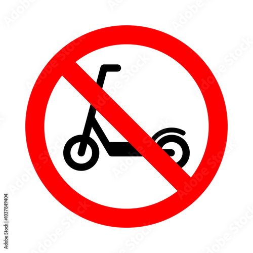 no scooter zone, front view silhouette in red circle pictogram, round vector icon