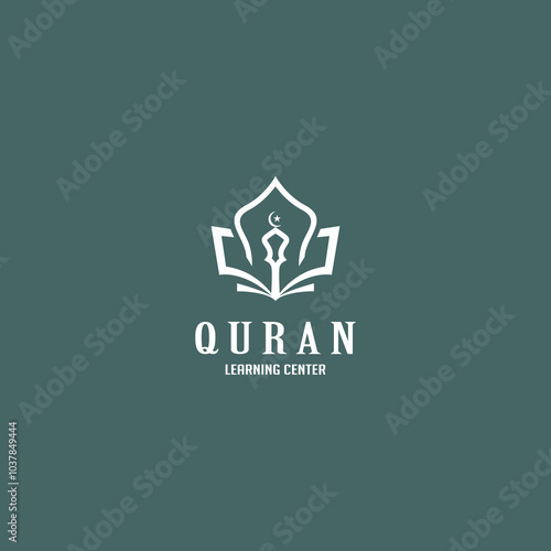 quran learning center logo design vector white color 