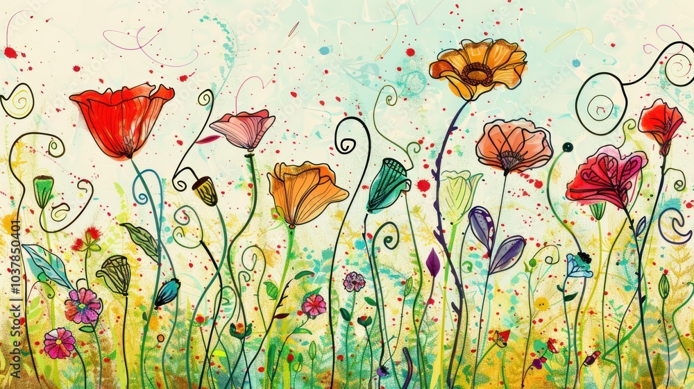 Obraz premium Colorful Flower Field Painting