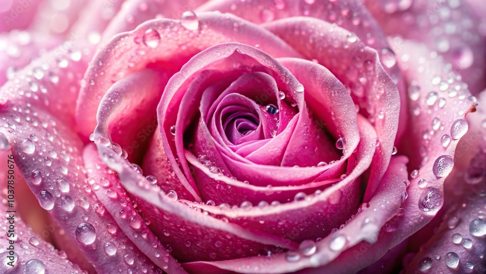 Close-up of pink rose with water drops on pink background Close-up of pink rose with water drops on pink background