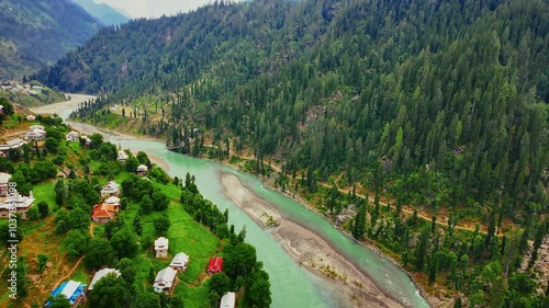 View of Arang Kel village from a moving cable car during daytime in Azad Jammu and Kashmir, Pakistan photo