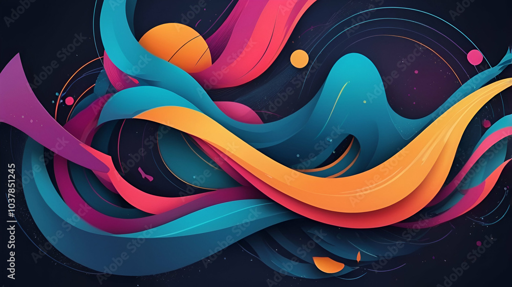 Abstract wave design with swirling lines in vibrant colors of orange ...