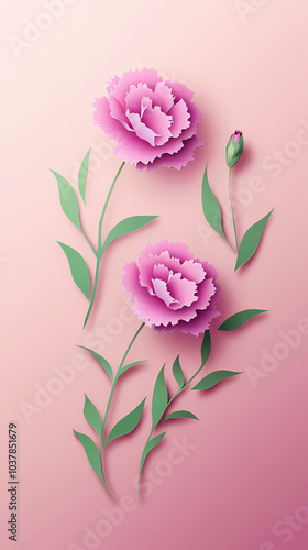 Carnation flower logo 3d vector papercut