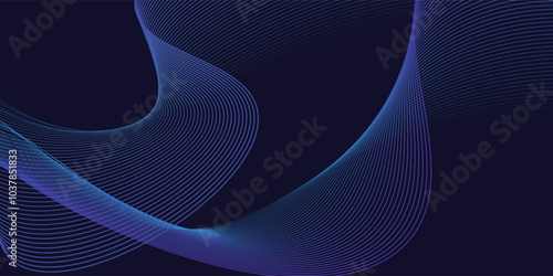 Dark abstract background with glowing wave. Shiny moving lines design element. Modern purple blue