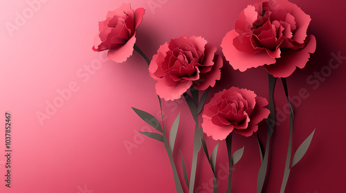 Carnation flower logo 3d vector papercut