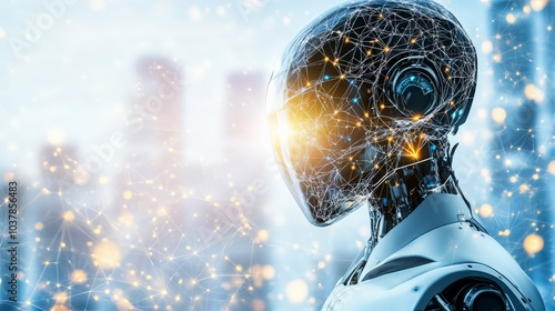 Futuristic AI Robot with Glowing Neural Network